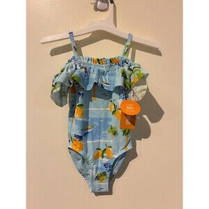 NWT Gymboree Lt Robin Blue Mediterranean Ruffle One-Piece Swimsuit - 2T